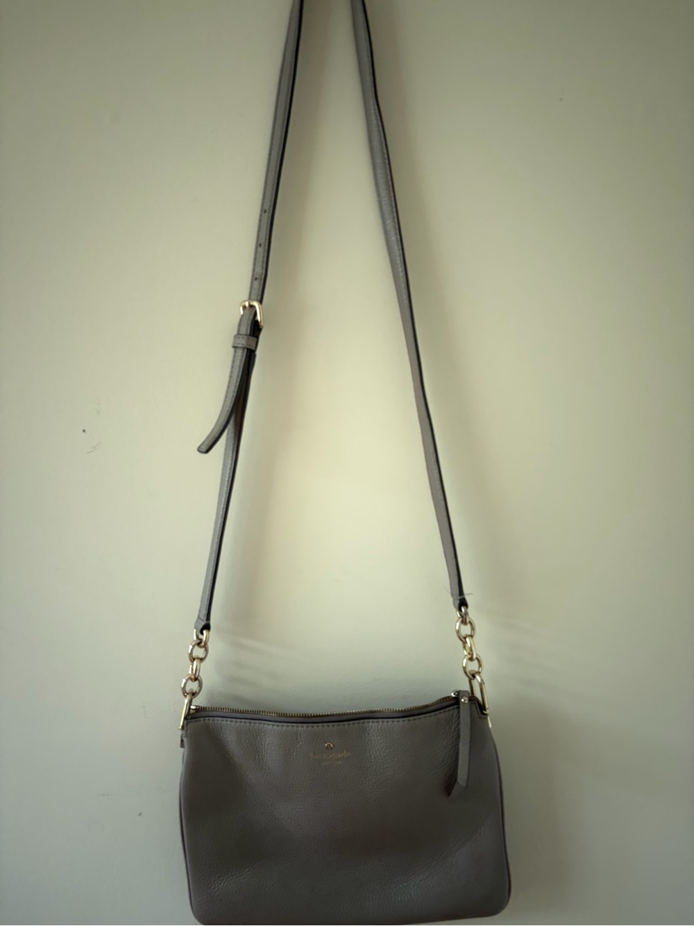 kate spade Gray Pebbled Leather Crossbody with Gold Hardware.